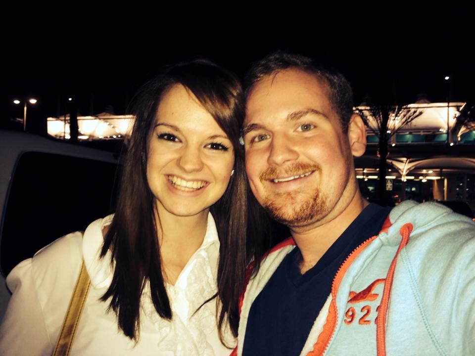 Hannah & David at the airport when Hannah arrived for her surprise visit!