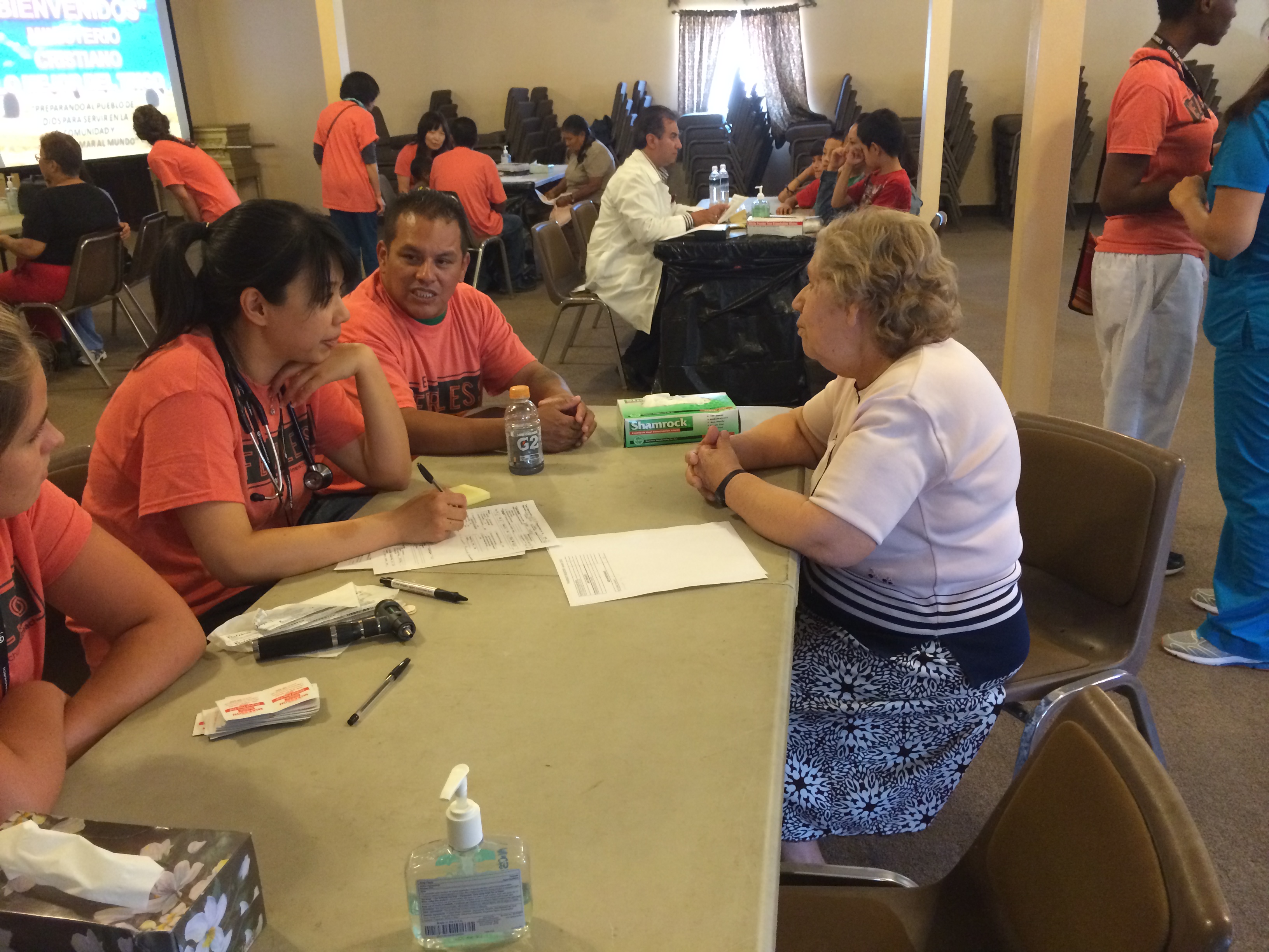 The doctors and helpers at work caring for the people