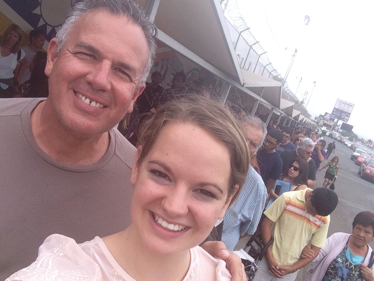 Dave & Hannah in line to cross the border