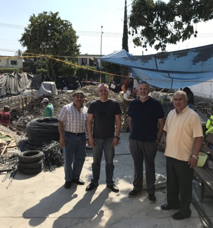 Dave with Pastor Adolfo Arias, Mario Silva and Pastor Amador Lopez in front of the church that is being rebuilt in Jojutla