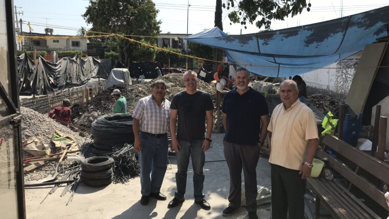 Dave with Pastor Adolfo Arias, Mario Silva and Pastor Amador Lopez in front of the church that is being rebuilt in Jojutla