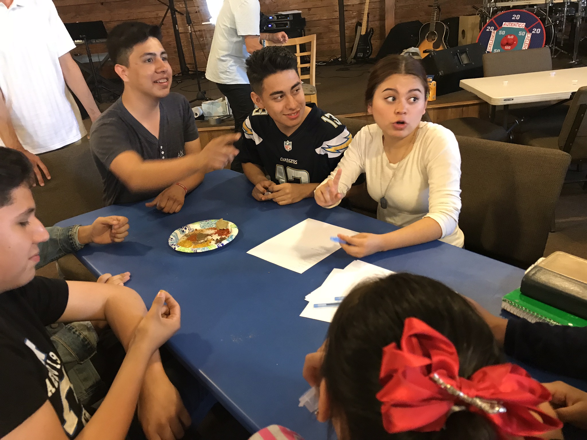 The group learning about worship through an interactive activity