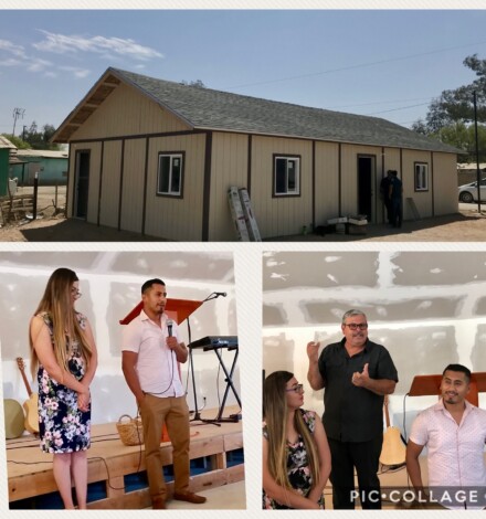 The church in near Mexicali. Pastor Mere & Edna during the inaugural service with Pastor Daniel Nuñez who leads Ministerios Transformación.