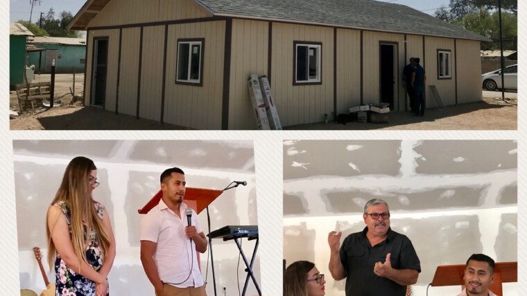 The church in near Mexicali. Pastor Mere & Edna during the inaugural service with Pastor Daniel Nuñez who leads Ministerios Transformación.
