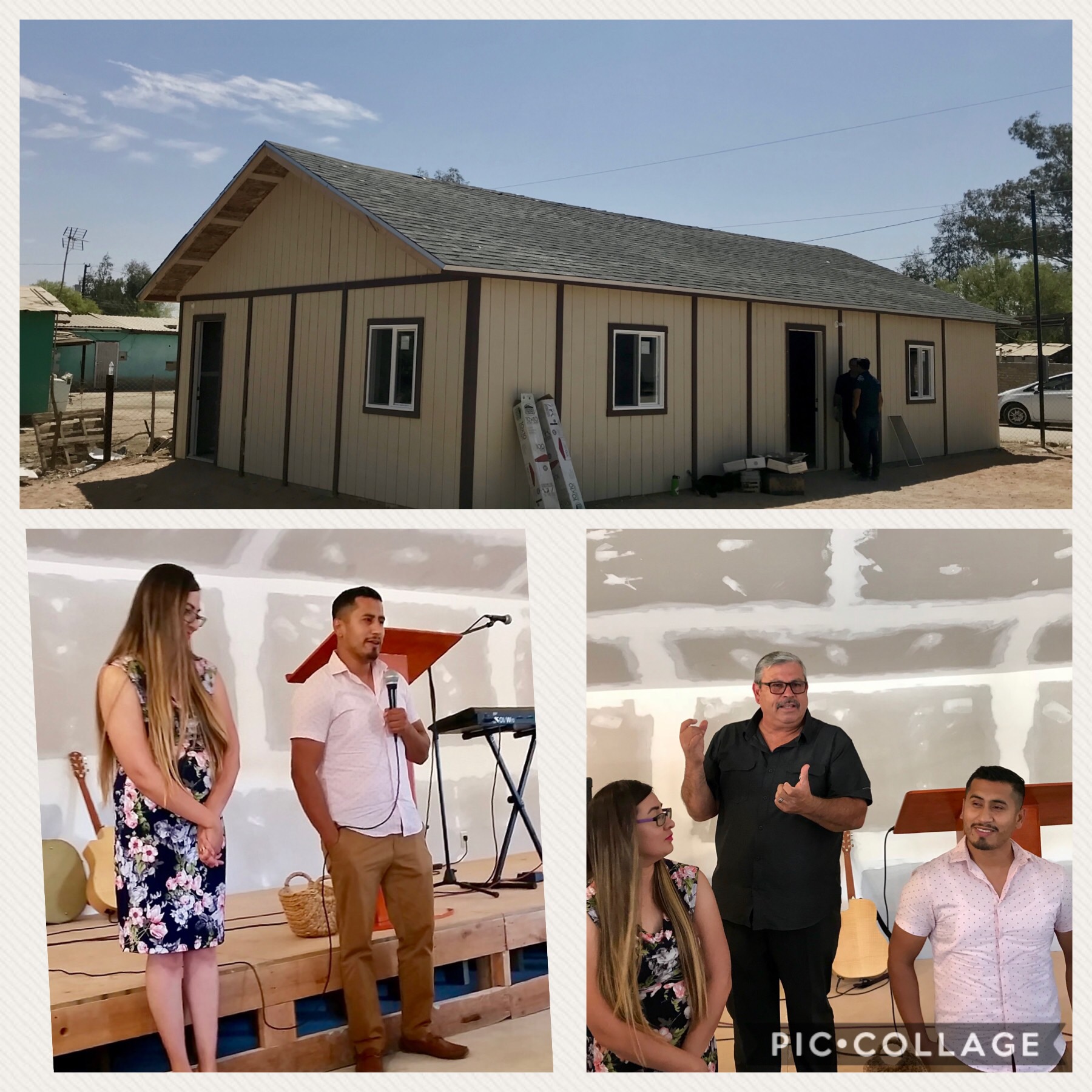 The church in near Mexicali. Pastor Mere & Edna during the inaugural service with Pastor Daniel Nuñez who leads Ministerios Transformación.