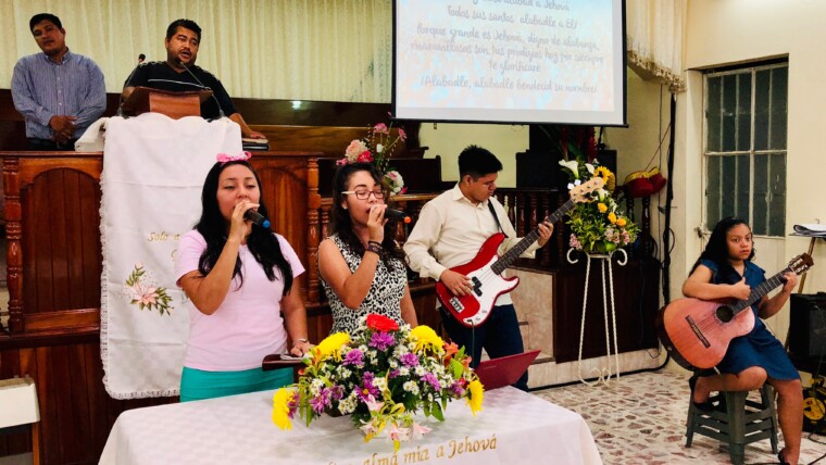 The Youth leading us in worship at the mother church where Luis is pastor