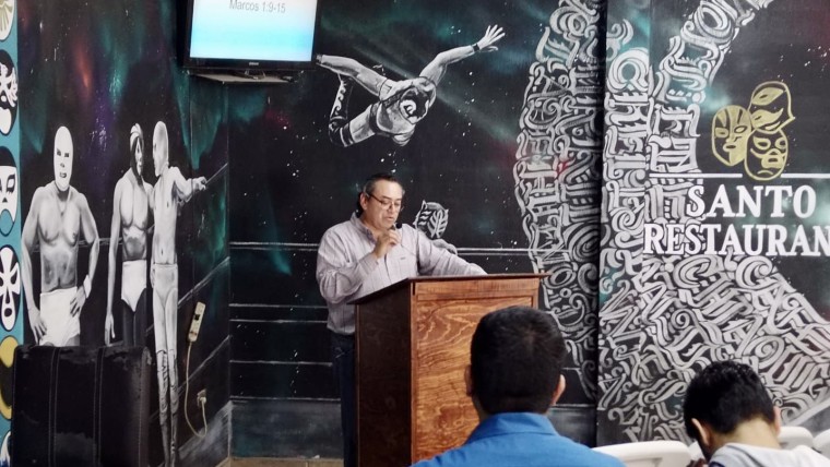 Pastor Arturo delivering the message at El Camino (The Way) Church.