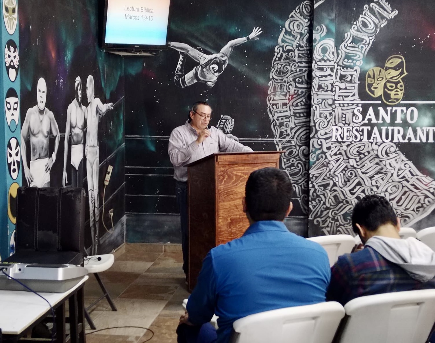 Pastor Arturo delivering the message at El Camino (The Way) Church.