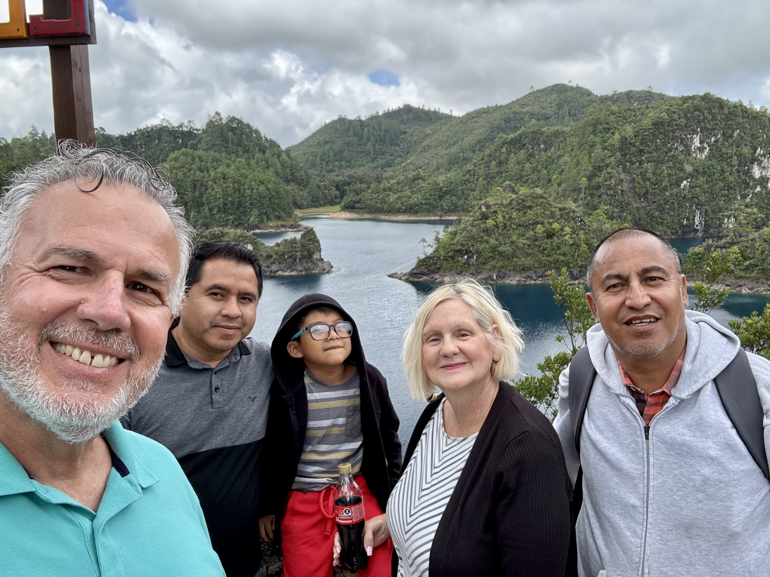 Dave, Marco, Ithan, Dawn, and Enrique visiting Los Lagos near Guatemala.