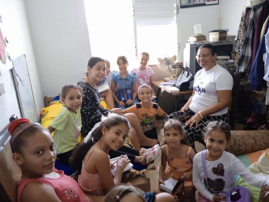 Sara with some of the children that they minister to.