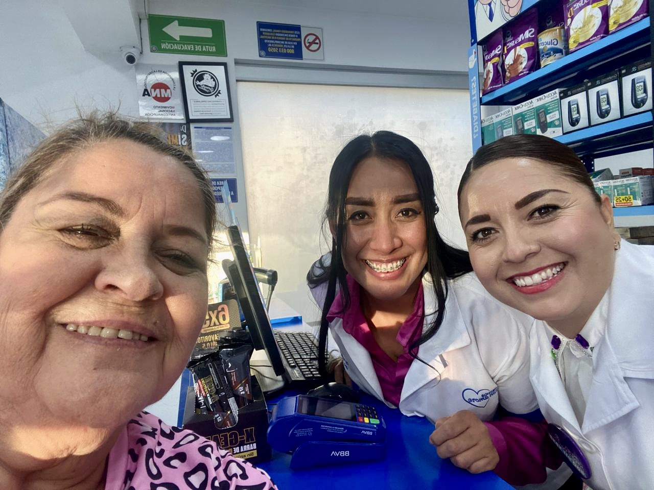 Margarita and her friends Karla and Nallely at the pharmacy