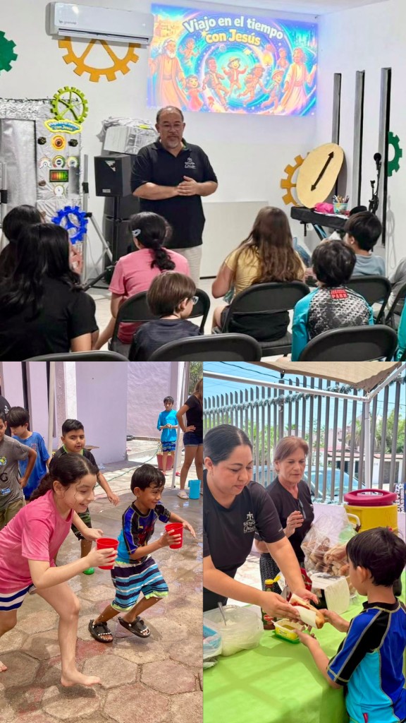 VBS outreach for children in La Paz. Children enjoying water games and eat delicious hot dogs.